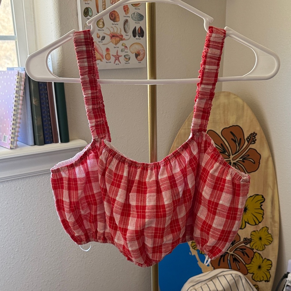 English Factory Red Plaid Crop Top